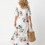 Maeva | Verspreide Bloemen Tassel Strik Midi Jurk