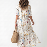 Sylvie | Botanische Print Tassel Tie Midi Jurk