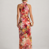 Elisabetta | Halternek Bloemenpatroon Maxi-jurk