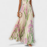 Gevouwen bloemrijke chiffon maxidress