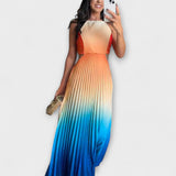 Haven - Chic Rugvrije Krawatten-Gradient Plissé Maxikleed