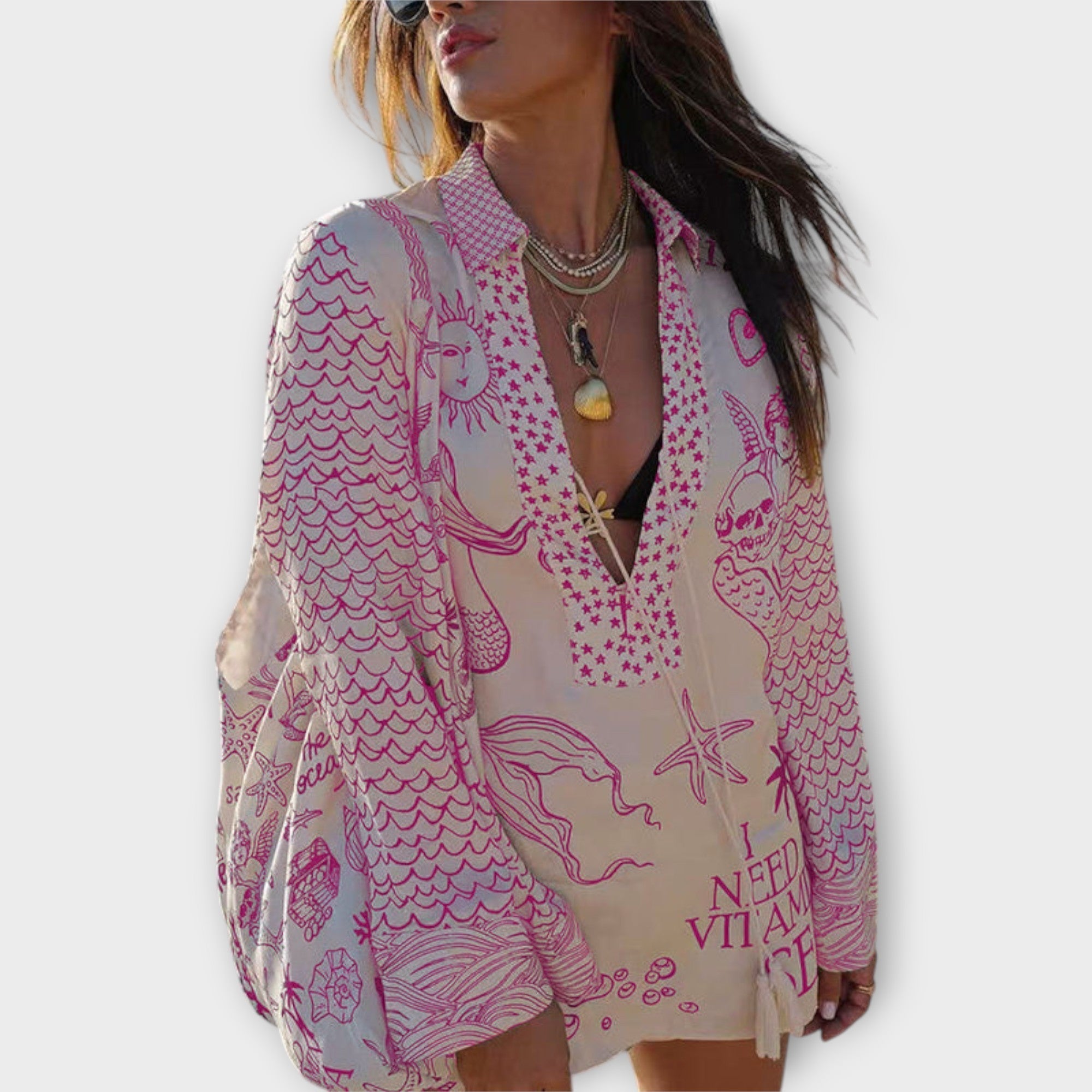 Liv - Satijnen Wasser Quasten Shirt en Shorts Set