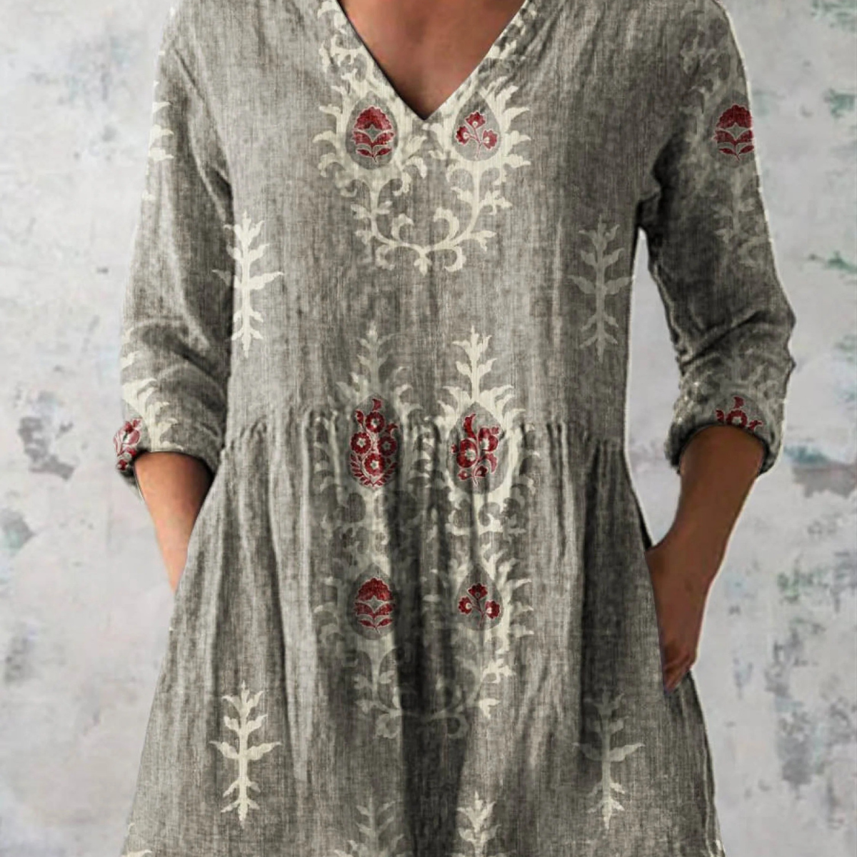 Élise | Lange Linnenblouse met Bohemian Bloemenblokdruk