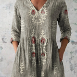 Élise | Lange Linnenblouse met Bohemian Bloemenblokdruk