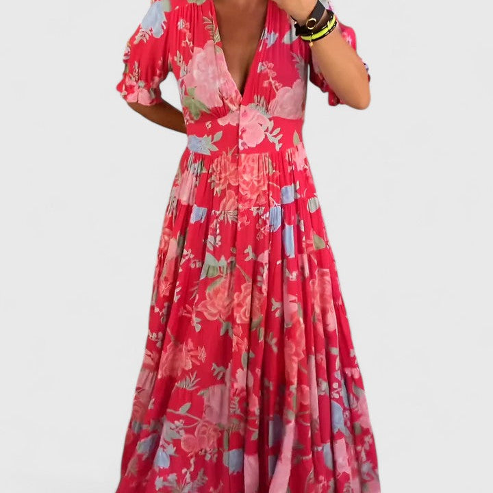 Miriam – Bloemenjurk met V-hals
