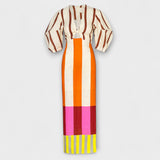 Kaya - Maxi-jurk met V-hals en pofmouwen