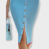 Sina - Chic Babyblauw Ribbels Bleistiftjurk