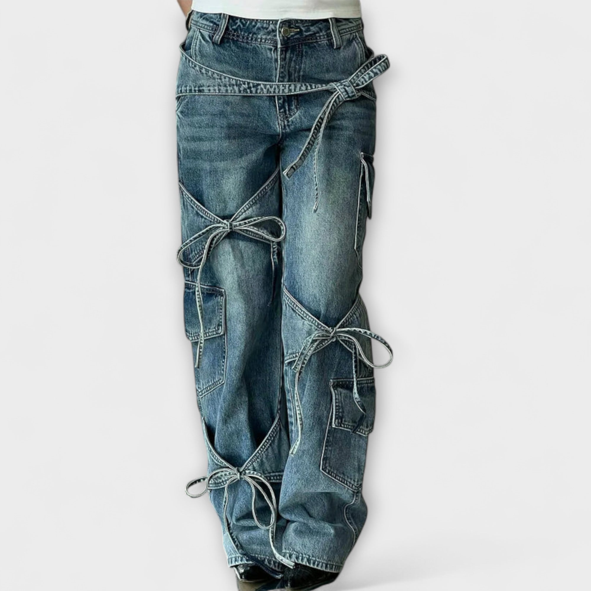 Paloma - Utility Denim Jeans met Knoopdetail