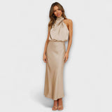 Elegante Halter-Maxijurk in zomers geel
