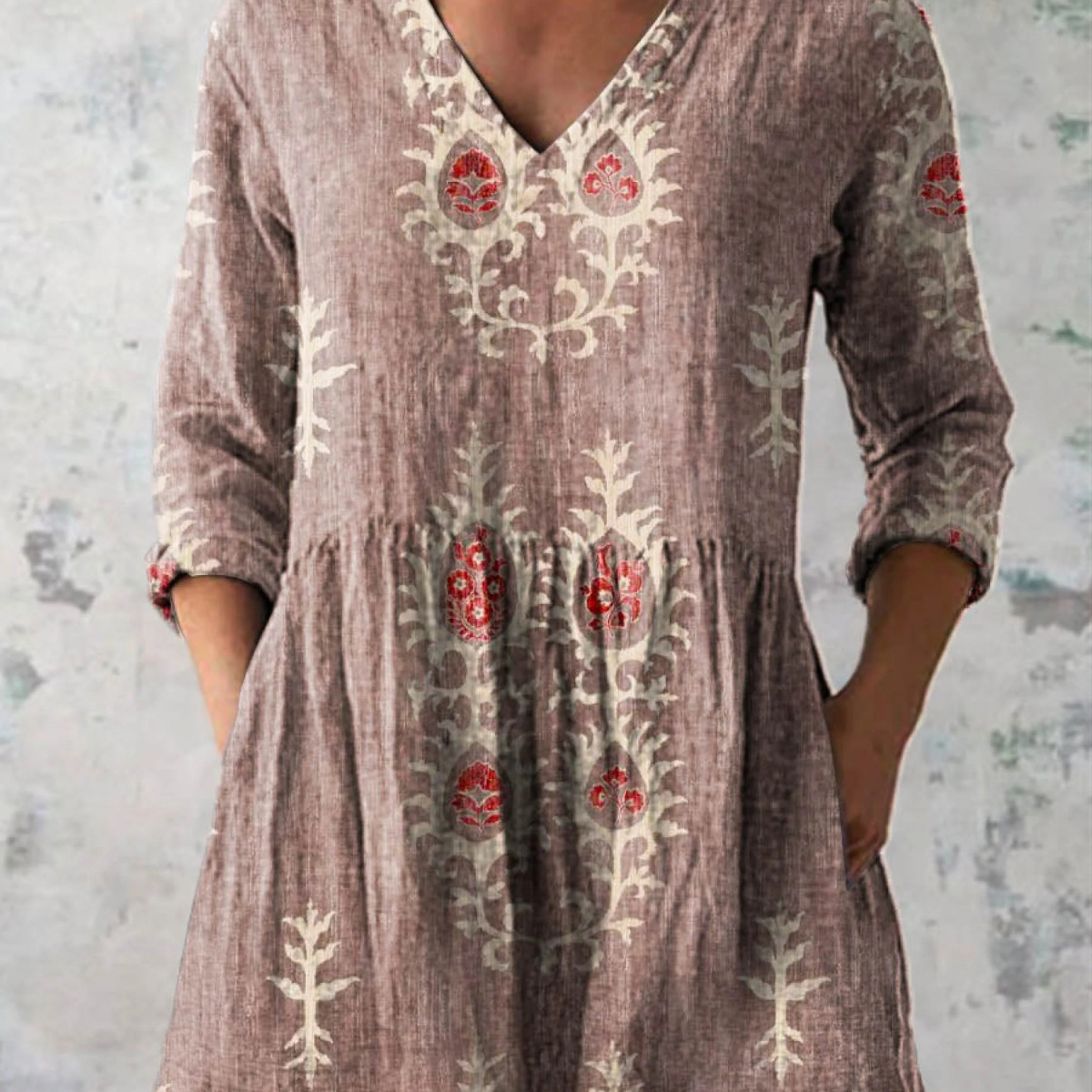 Élise | Lange Linnenblouse met Bohemian Bloemenblokdruk