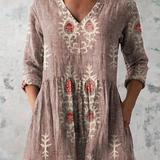 Élise | Lange Linnenblouse met Bohemian Bloemenblokdruk