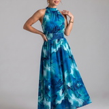 Olivia | Midi-jurk met geplooide taille en abstracte print
