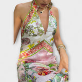Ayla - Bloemenpatroon Mouwloos Open Rug Maxikleed