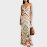 Remi - Missoni Kleurrijk Visgraatpatroon Maxikleed