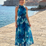 Olivia | Midi-jurk met geplooide taille en abstracte print