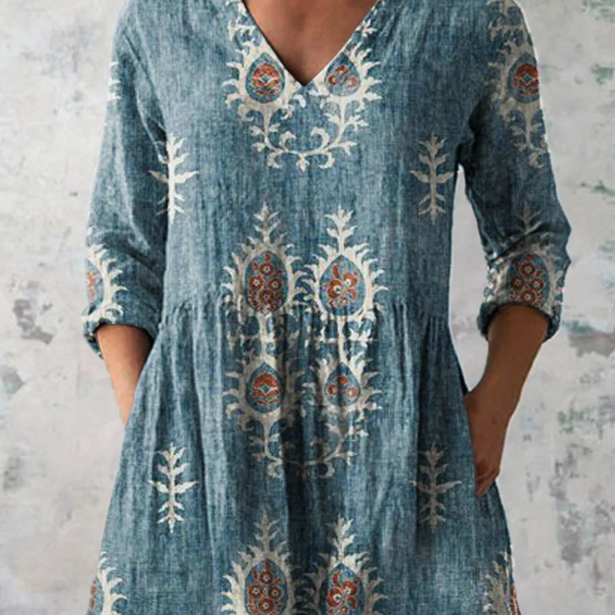 Élise | Lange Linnenblouse met Bohemian Bloemenblokdruk