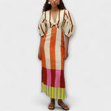 Kaya - Maxi-jurk met V-hals en pofmouwen