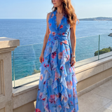 Nori | Halterneck Rüschentop Floral Maxikleed