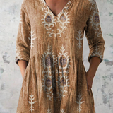 Élise | Lange Linnenblouse met Bohemian Bloemenblokdruk
