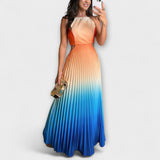 Haven - Chic Rugvrije Krawatten-Gradient Plissé Maxikleed