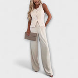 Hazel - Stijlvolle effen V-hals vest en broek twee-delige set