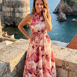 Olivia | Midi-jurk met geplooide taille en abstracte print