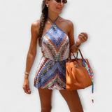 Helina - Kleurrijk gebreide rugloze halter romper