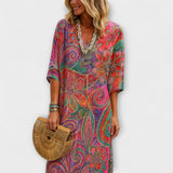 Aureline™ | Elegante Boho-Maxijurk met Aquarel Bloemenprint