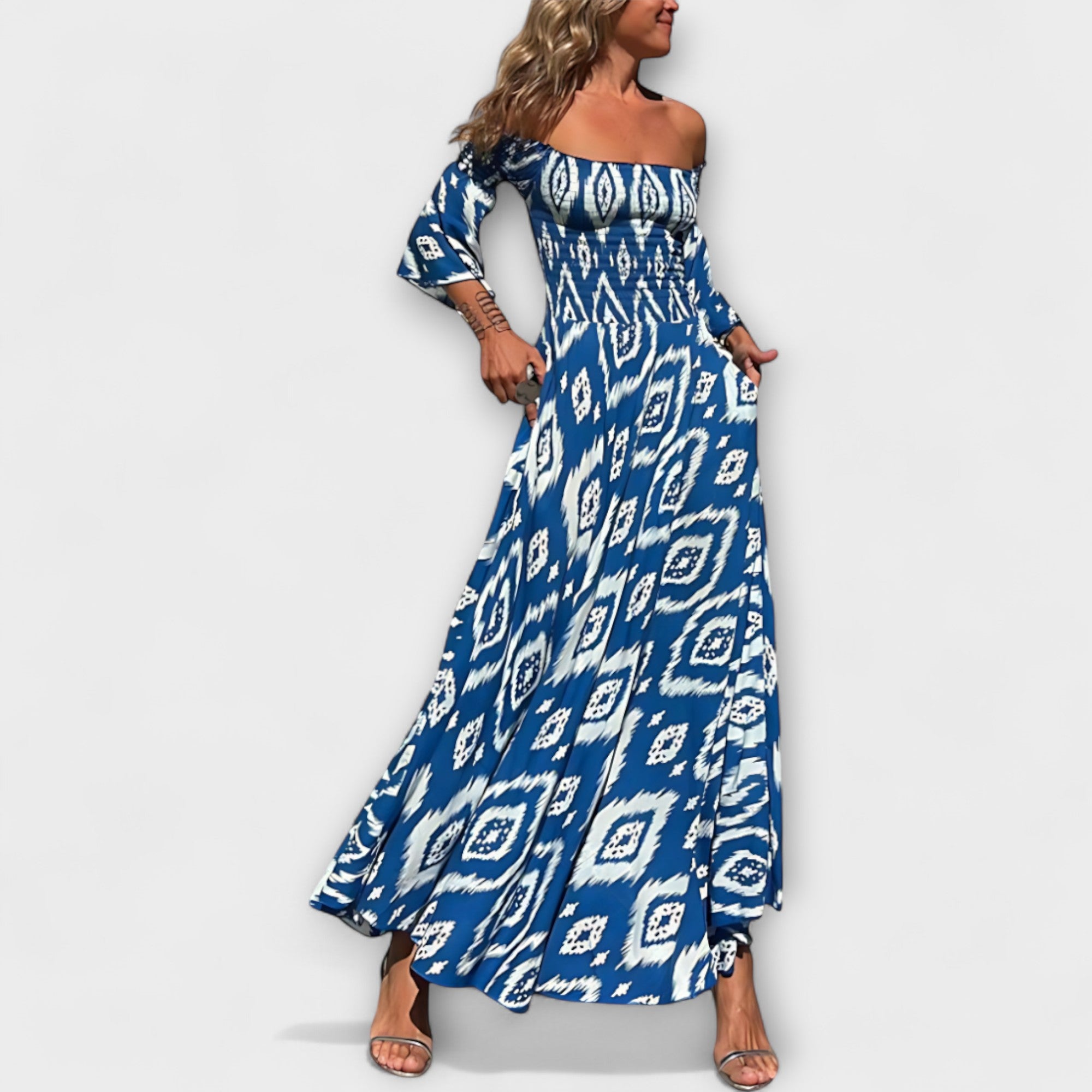 Bella - Off-Shoulder Jurk met Zeebloemen