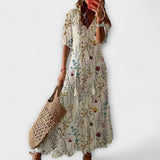 Anna™ | Elegante Boho-Maxijurk met Aquarel Bloemenprint