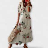 Anna™ | Elegante Boho-Maxijurk met Aquarel Bloemenprint