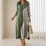 Lieke™ | Boho Jurk Olijfgroen met Gouden Krommen