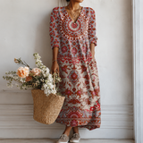Veerle™ | Boho Jurk Rood met Oosters Mandala
