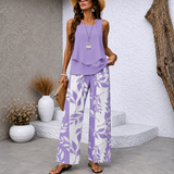 Laventria™ | Elegante Tweedelige Zomerset met Bladerprint