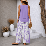 Laventria™ | Elegante Tweedelige Zomerset met Bladerprint