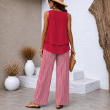 Rosavienne™ | Elegante Tweedelige Zomerset met Gestreepte Broek