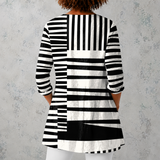 Sophie | Lange Blouse van Linnen met Grafisch Streep-Patchwork