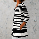 Sophie | Lange Blouse van Linnen met Grafisch Streep-Patchwork