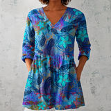 Juliette | Lange Linnenblouse met bohemian bloemen- en mandala-print