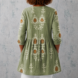 Élise | Lange Linnenblouse met Bohemian Bloemenblokdruk