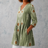 Élise | Lange Linnenblouse met Bohemian Bloemenblokdruk