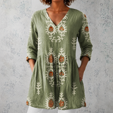 Élise | Lange Linnenblouse met Bohemian Bloemenblokdruk