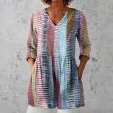 Anaïs | Lange Blouse van Linnen met Handgeschilderde Aquarellijnen