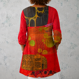 Lucie | Lange Blouse van Linnen met Abstract Kunstprint