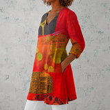 Lucie | Lange Blouse van Linnen met Abstract Kunstprint