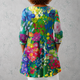 Maëlle | Lange blouse van linnen met aquarel bloemenpatroon