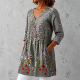 Amélie | Lange Blouse van Linnen met Wilde Bloemen Borduurwerk