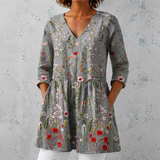 Amélie | Lange Blouse van Linnen met Wilde Bloemen Borduurwerk