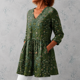 Julie | Lange Blouse van Linnen met Botanisch Wandtapijtpatroon