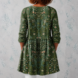 Julie | Lange Blouse van Linnen met Botanisch Wandtapijtpatroon